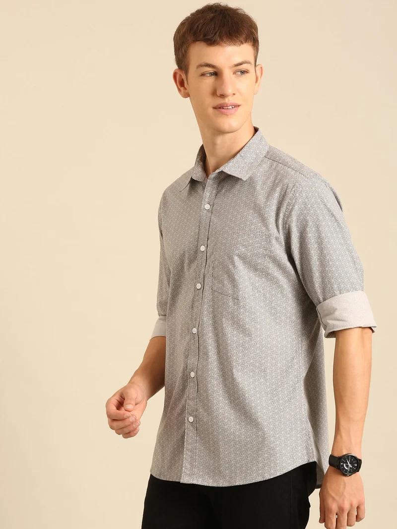 Joven  Grey Printed Cotton Casual Shirt for Men for Men | Best Price UAE