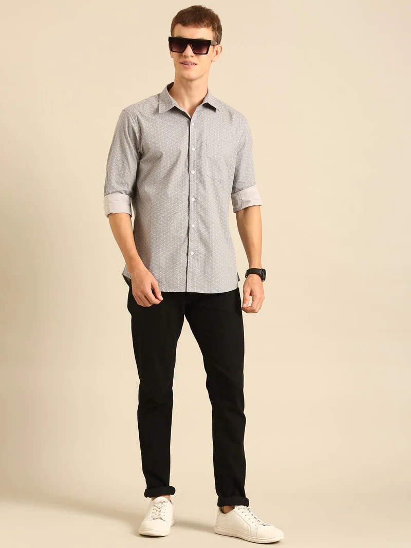 Joven  Grey Printed Cotton Casual Shirt for Men for Men | Best Price UAE