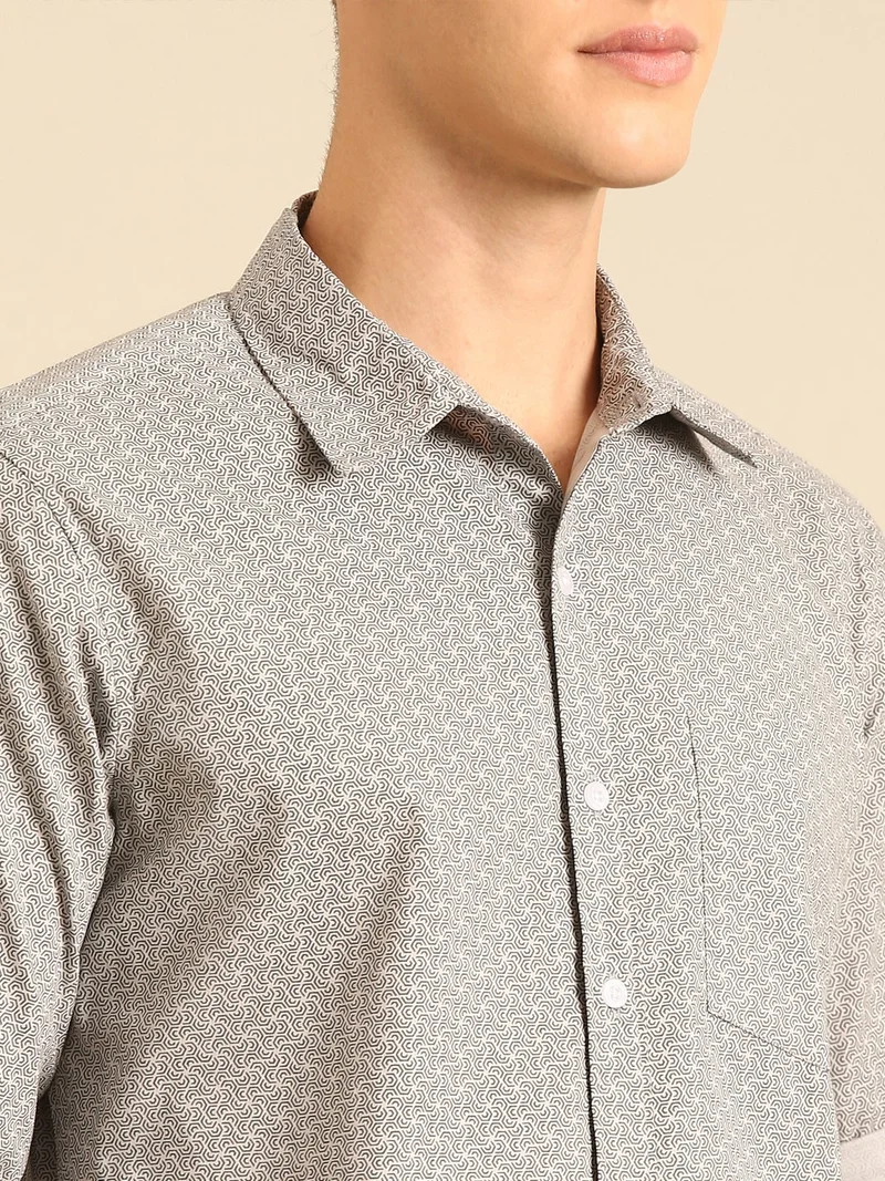 Joven  Grey Printed Cotton Casual Shirt for Men for Men | Best Price UAE