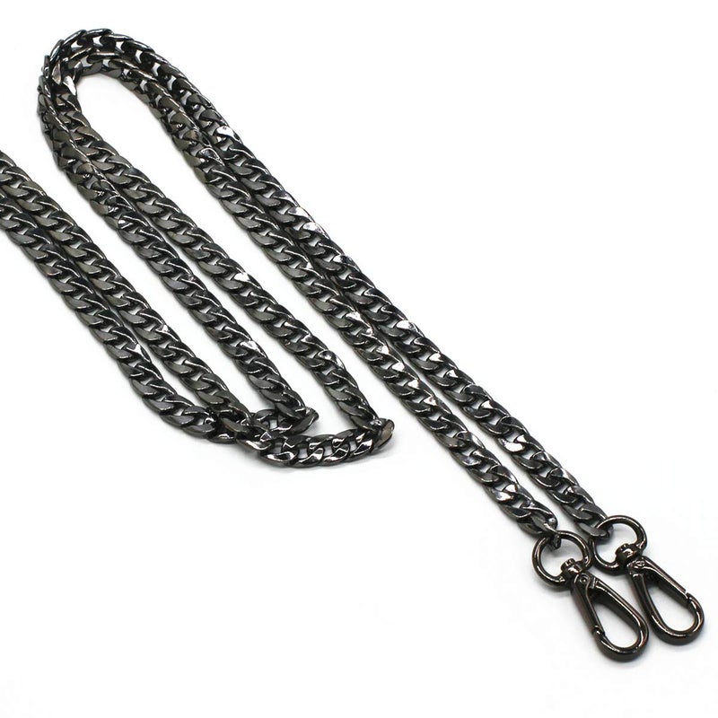Model Worker DIY Iron Flat Chain Strap Handbag Chains Purse Chain Straps Shoulder Cross Body Replacement Straps with Metal Buckles (55", Gun-Black) - Image 2