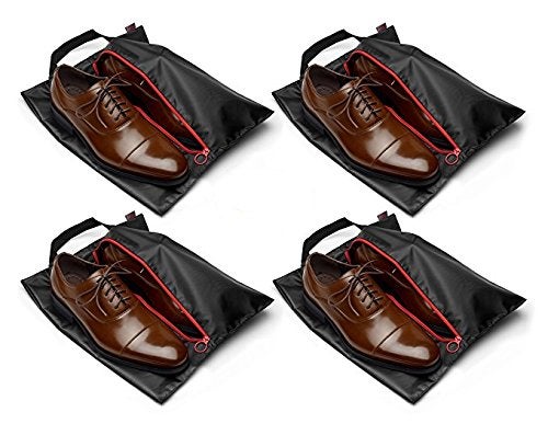 Tuff Guy Travel Shoe Bags with Drawstring and Center Divider Black Set of 4 Soft Nylon Shoe Tote BagsTravel Shoe 18 x 14 4 Pack 16x12