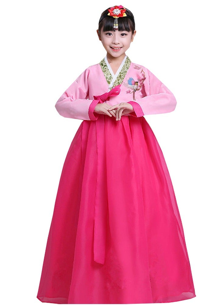 Al Aoyama Gril KoreanTraditional Long Sleeve Hanbok Dress Cosplay Costume pink rose - Image 1