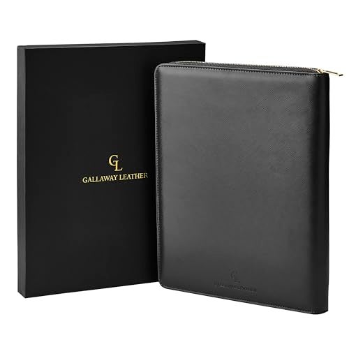 Gallaway Leather Genuine Leather Zippered Portfolio Organizer, Executive Business Binder Padfolio for Men and Women, Holder for Notebook Planner,Resume,Documents,Cards and iPad (Black) - Image 1