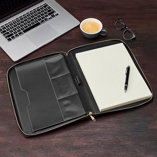 Gallaway Leather Genuine Leather Zippered Portfolio Organizer, Executive Business Binder Padfolio for Men and Women, Holder for Notebook Planner,Resume,Documents,Cards and iPad (Black) - Image 2