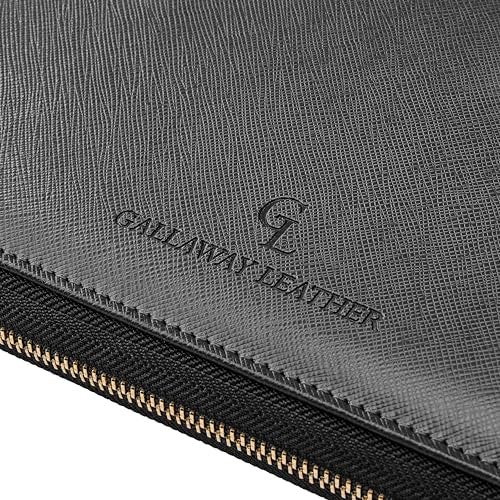 Gallaway Leather Genuine Leather Zippered Portfolio Organizer, Executive Business Binder Padfolio for Men and Women, Holder for Notebook Planner,Resume,Documents,Cards and iPad (Black) - Image 3