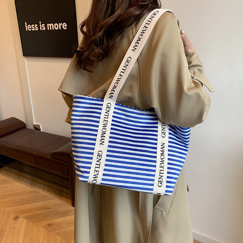 Gw Alphabet Canvas Tote Bag New Large Capacity Thai Internet Celebrated Handbag Striped Shoulder All-Match Mummy Bag Trendy - Image 4