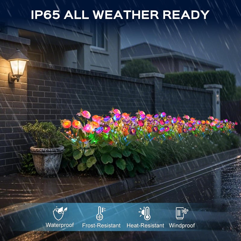 TANSOREN 4 Pack Solar Garden Lights Outdoor, LED Colorful Waterproof Solar Powered Peony Flowers Landscape Lights for Patio, Outside Yard, Pathway Decorative, DÃ©cor, Two Lightning Modes - Image 4