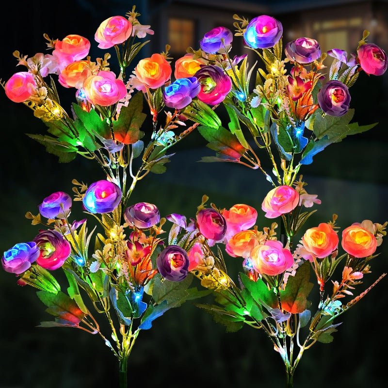 TANSOREN 4 Pack Solar Garden Lights Outdoor, LED Colorful Waterproof Solar Powered Peony Flowers Landscape Lights for Patio, Outside Yard, Pathway Decorative, DÃ©cor, Two Lightning Modes - Image 1