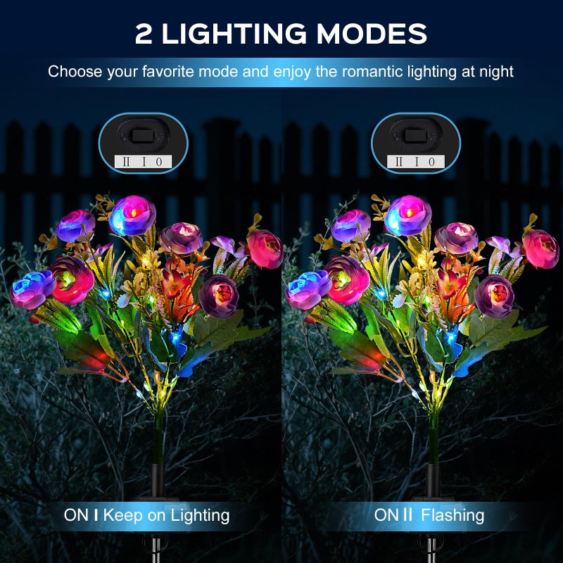 TANSOREN 4 Pack Solar Garden Lights Outdoor, LED Colorful Waterproof Solar Powered Peony Flowers Landscape Lights for Patio, Outside Yard, Pathway Decorative, DÃ©cor, Two Lightning Modes - Image 5