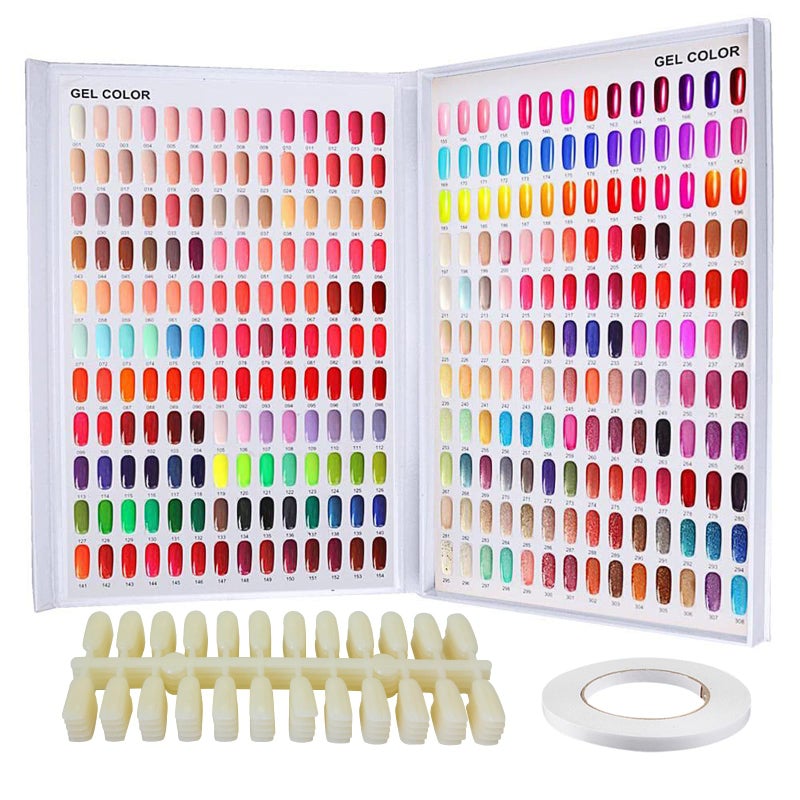 308 Nail Color Chart Display UV Gel Polish Book Nail Painting Practice Design Board Fake Tips Nails Sample Display Nail Art for Nail Salons DIY Nail Art at Home
