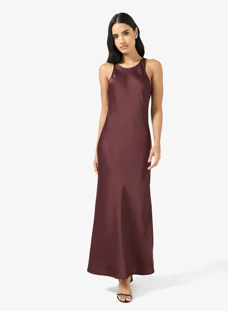 اونلي Satin Crew Neck Slip Maxi Dress