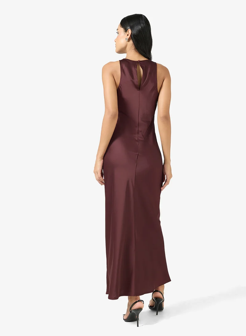 اونلي Satin Crew Neck Slip Maxi Dress
