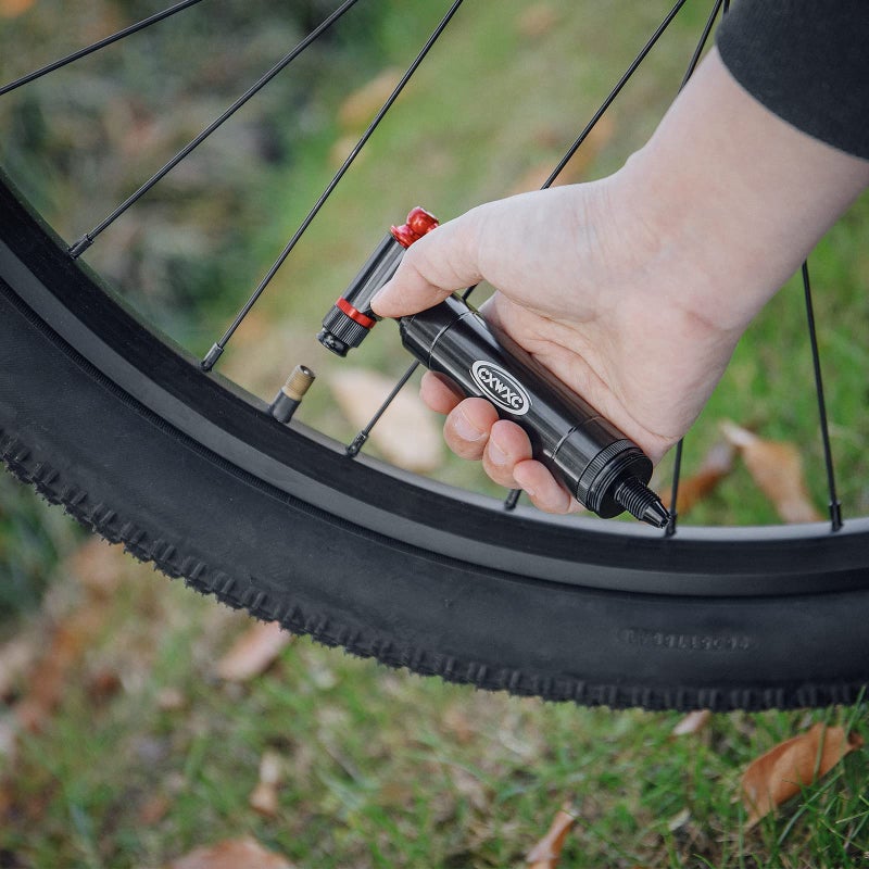 CXWXC CO2 Inflator with 4 x 16g CO2 Cartridges & Tubeless Tire Repair Kit - Presta/Schrader Valve Compatible - Bicycle Tire Pump for Road and Mountain Bikes - Image 2