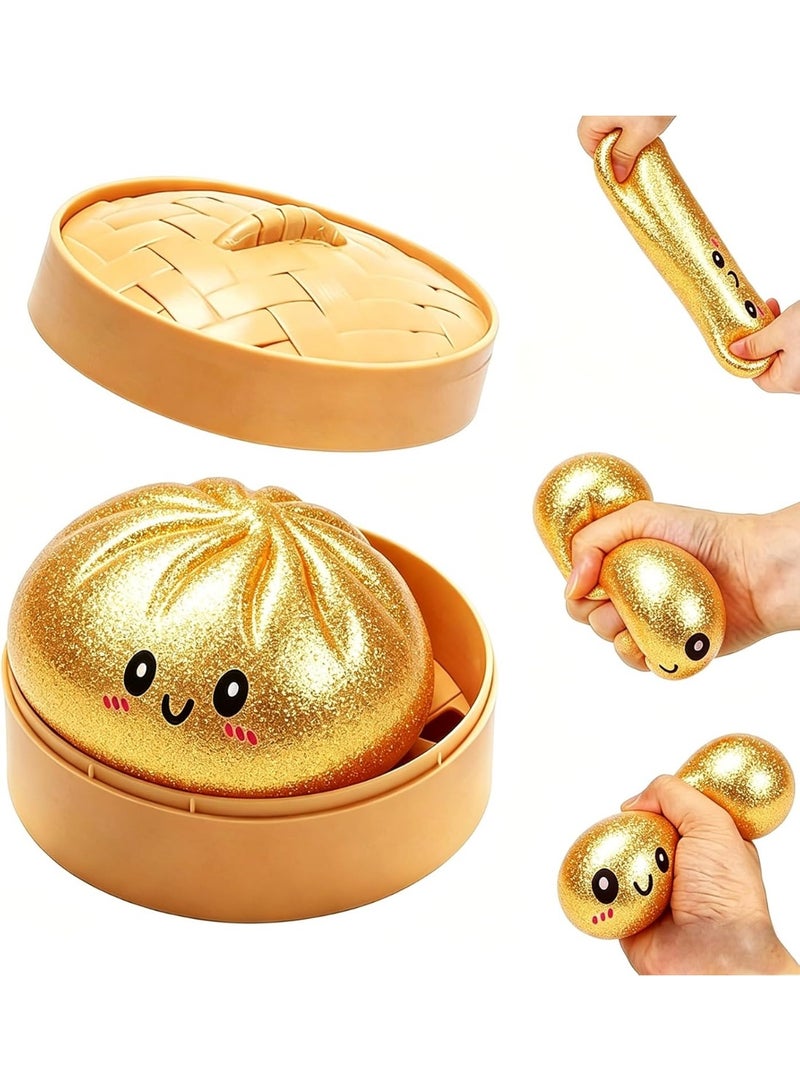 squishy Glitter Dumpling Squishy Toy, Dumpling Squishy Mystery Box, 10cm Giant DumplingSquishies Glitter Toy, Soft Squishy Stress Relief & Rebounding Sensory Fidget Toy for Adults(Gold) - Image 1