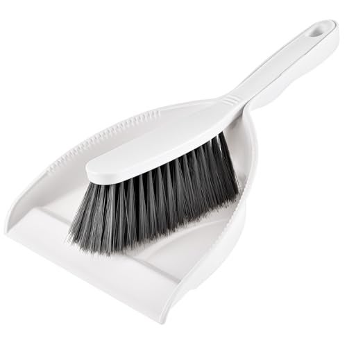 SUBEKYU Small Hand Broom and Dustpan Set, Mini Dustpan and Brush Set, Handheld Dust Pan, White - Image 1