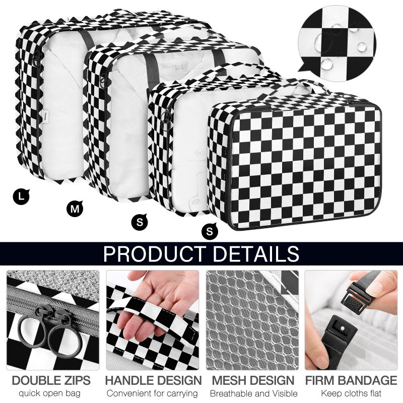KPX 8 Set Packing Cubes for Travel, Luggage Packing Organizers Accessories Large Toiletries Bag for Clothes Shoes Cosmetics (8Set-Black Checkered) - Image 3