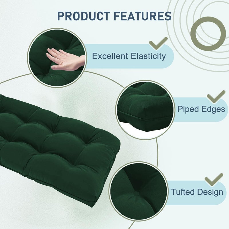downluxe Outdoor Bench Cushion for Patio Furniture, Waterproof Tufted Overstuffed Porch Swing Cushions, Thick Outdoor Loveseat Cushions, 44" X 19" X 5", Forest Green, Set of 1 - Image 5