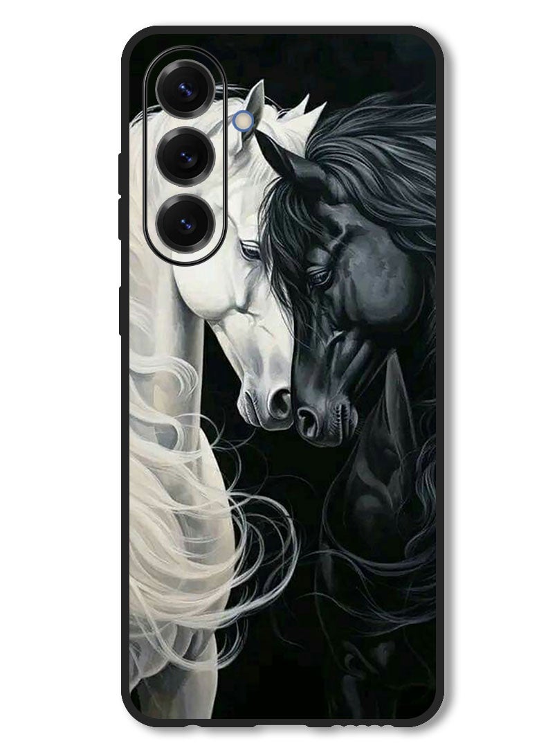 Theodor Case Compatible with Vivo V50 Protection Shockproof Bumper Cover Black and White Horse - Image 1