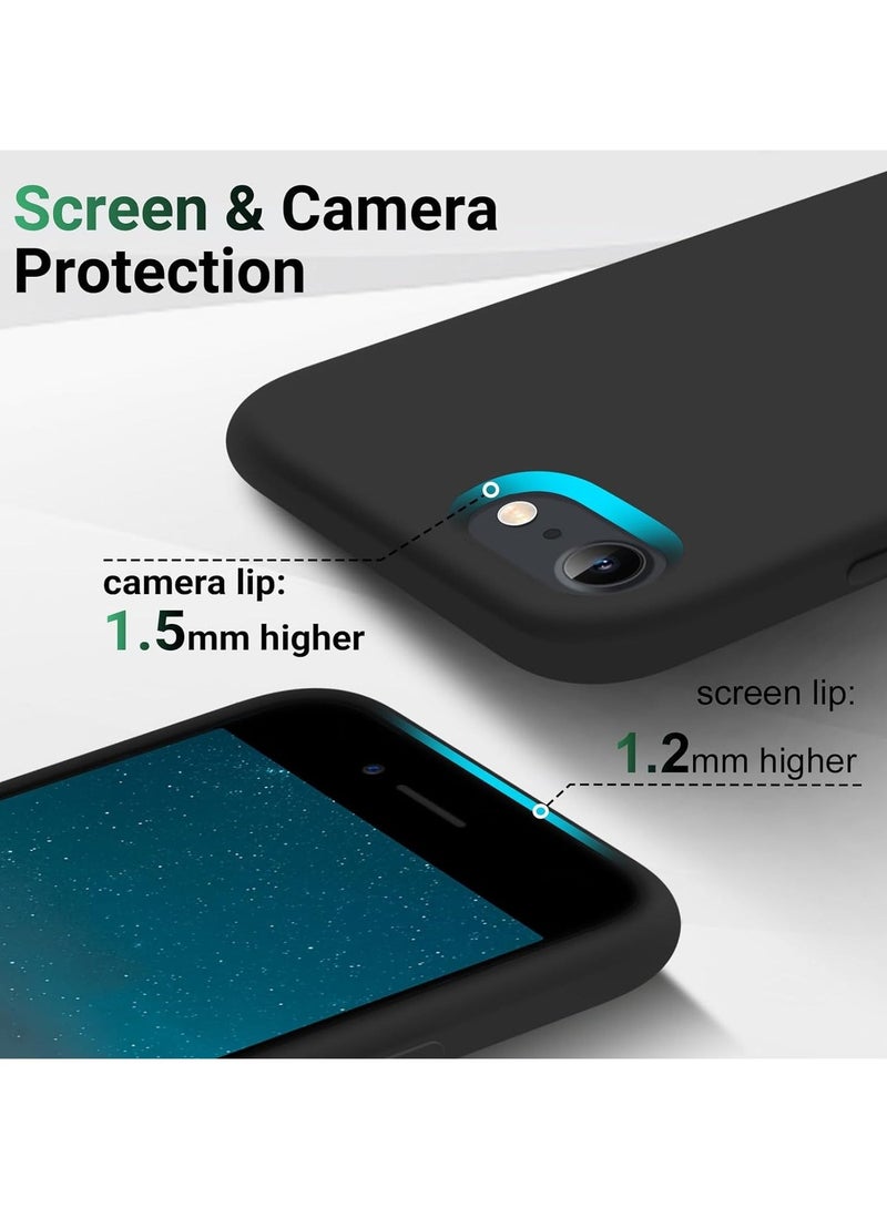 متوافق مع حافظة iPhone 7/8/Se 2020/2022 مقاس 4.7 بوصة من السيليكون السائل النحيف 4 طبقات من مطاط الجل الناعم المقاوم للصدمات مع بطانة من الألياف الدقيقة المضادة للخدش (أسود) - Image 2