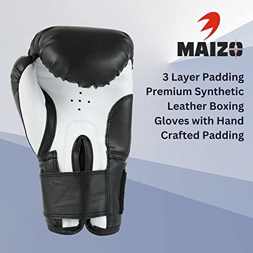 MAIZO Boxing Gloves Maizo Striker Training Moulded Padding Gloves Stitching/Fighting Gloves, MMA/Boxing Gloves for Men & Women (6oz, Black White) - Image 2