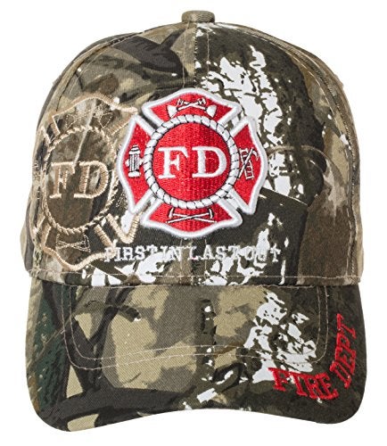 Artisan Owl Fire Department First in Last Out Embroidered Cap - Adjustable Hook and Loop Closure (Camo) - Image 5