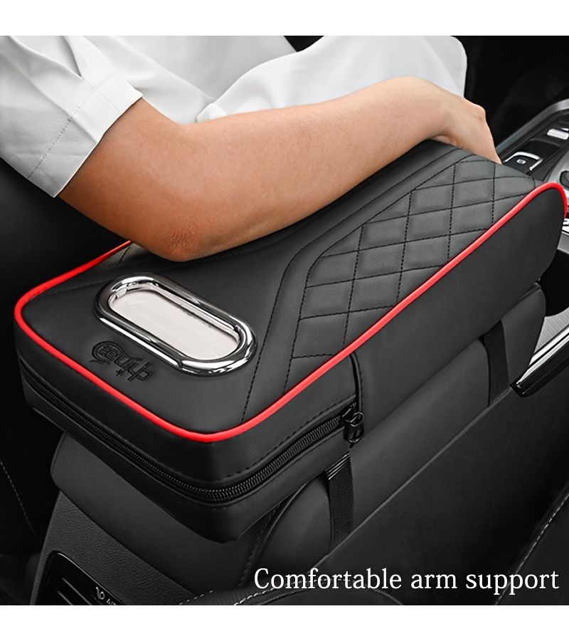 Premium Black PU Leather Armrest Cushion with Embroidery and Tissue Box Design Multi Functional - Image 3