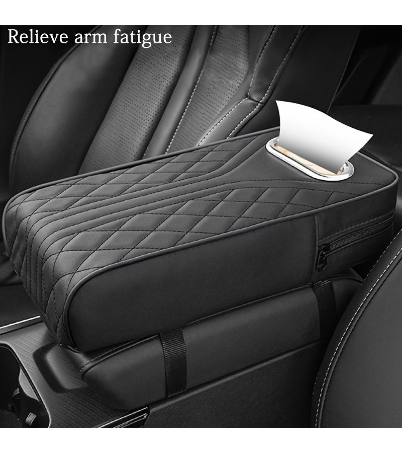 Premium Black PU Leather Armrest Cushion with Embroidery and Tissue Box Design Multi Functional - Image 2