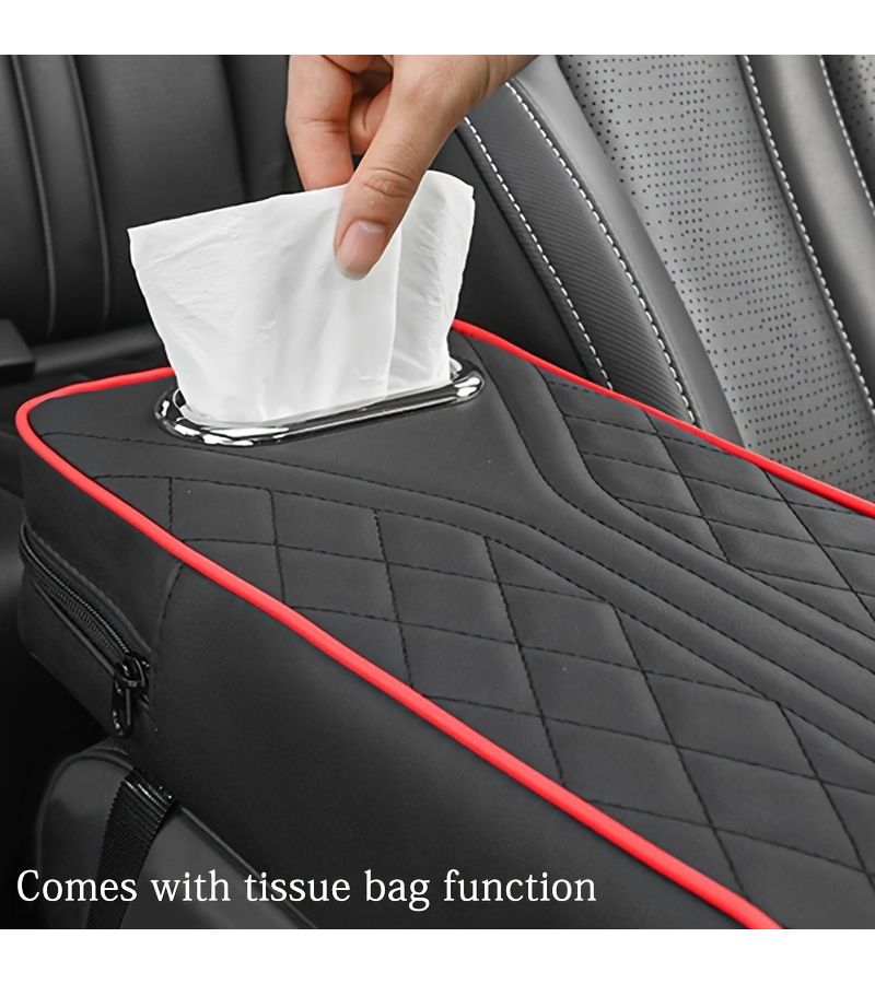 Premium Black PU Leather Armrest Cushion with Embroidery and Tissue Box Design Multi Functional - Image 5
