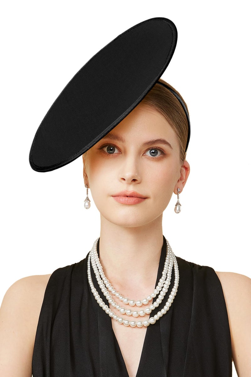 Coucoland Fascinators Hats for Women - Tea Party Cocktail Fascinator Flat Black Kentucky Vintage Derby Funeral Hat - Image 1