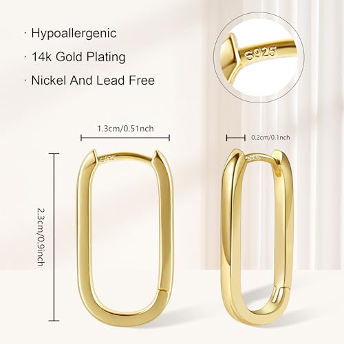 ALEXCRAFT 14K Gold Plated Sterling Silver Earrings Small Gold Hoop Earrings for Women Rectangle Hypoallergenic Square Hoops Earring for Women Trendy - Image 4
