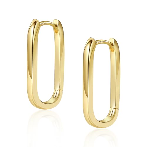 ALEXCRAFT 14K Gold Plated Sterling Silver Earrings Small Gold Hoop Earrings for Women Rectangle Hypoallergenic Square Hoops Earring for Women Trendy - Image 1