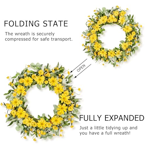 Artgar 26 Inch Daisy Wreath, Artificial Spring and Summer Wildflower Wreath for Front Door, Wall, Home, Wedding, Farmhouse, Porch, and Holiday Decor(Yellow) - Image 5