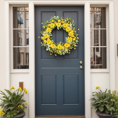 Artgar 26 Inch Daisy Wreath, Artificial Spring and Summer Wildflower Wreath for Front Door, Wall, Home, Wedding, Farmhouse, Porch, and Holiday Decor(Yellow) - Image 3