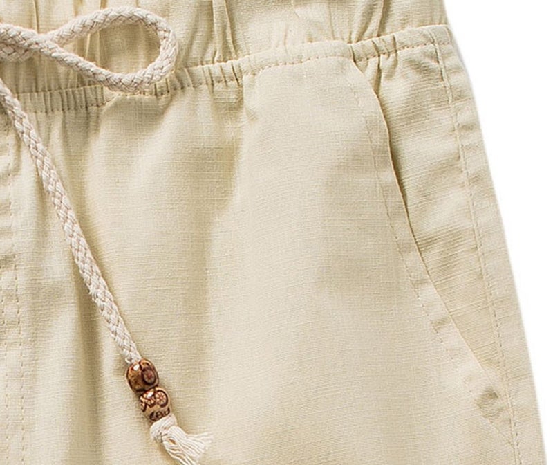 SIR7 Men's Linen Casual Lightweight Drawstrintg Elastic Waist Summer Beach Pants Beige, Large - Image 5