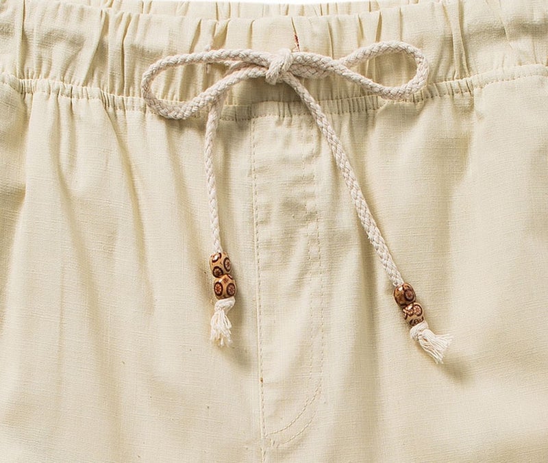 SIR7 Men's Linen Casual Lightweight Drawstrintg Elastic Waist Summer Beach Pants Beige, Large - Image 4