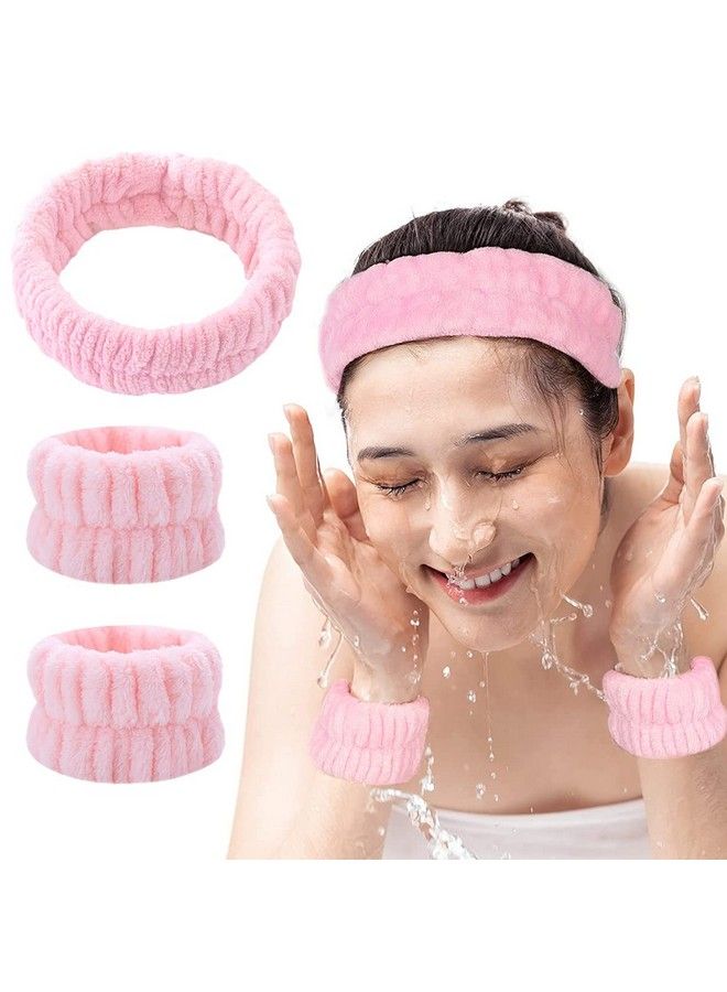 maycreate ® 3Pcs Face Washing Headband Wristband Combo Kit Microfiber Absorbent Hairband Wrist Wash Band Towel For Women Girls For Skincare Makeup Yoga Sport (Pink) - Image 2