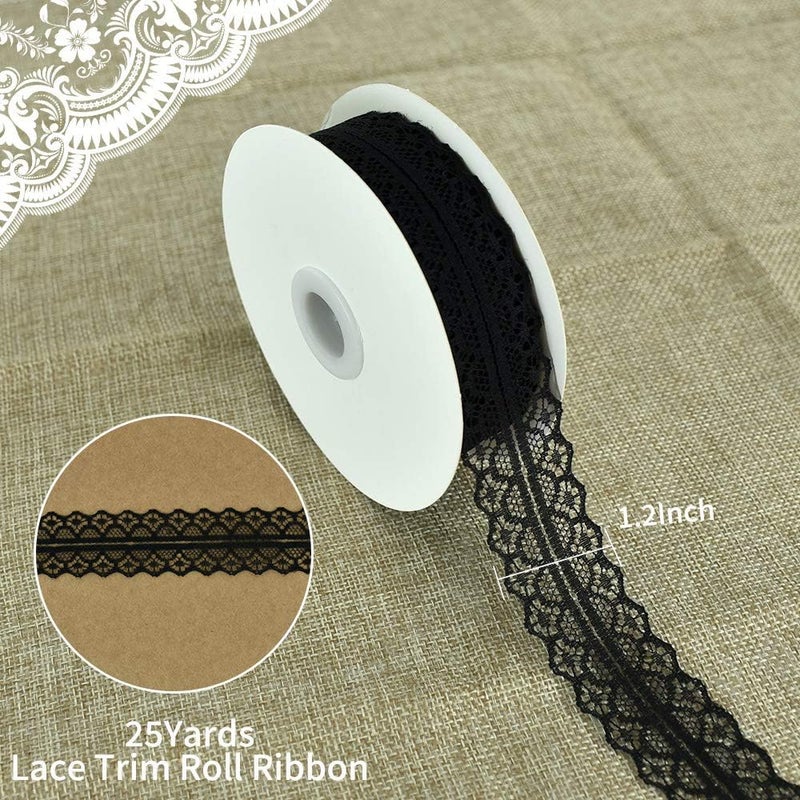 TONIFUL Lace Trim Ribbon Black 1.2 Inch Wide Vintage Pattern Roll Ribbons 25 Yards for Gift Wrapping Valentine's Day Floral DIY Crafts Sewing Bridal Wedding Birthday Party Decorations - Image 2