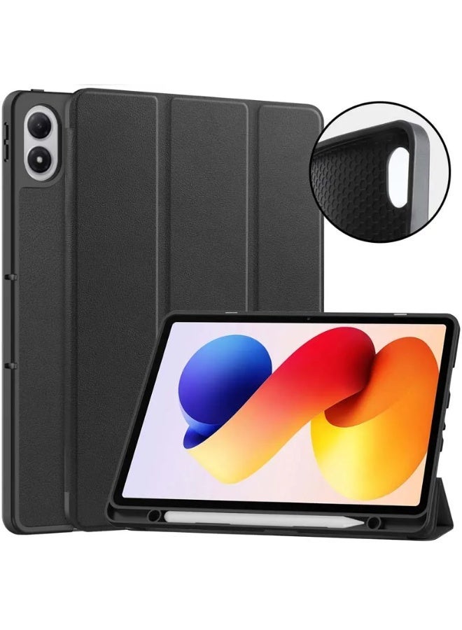 جراب متوافق مع جهاز Redmi Pad 2 Pro مقاس 12.1 بوصة، مزود بوظيفة الحامل، وغطاء ذكي مع خاصية التشغيل/الإيقاف التلقائي، وغطاء واقٍ من مادة TPU المقاومة للخدش - أسود - Image 1