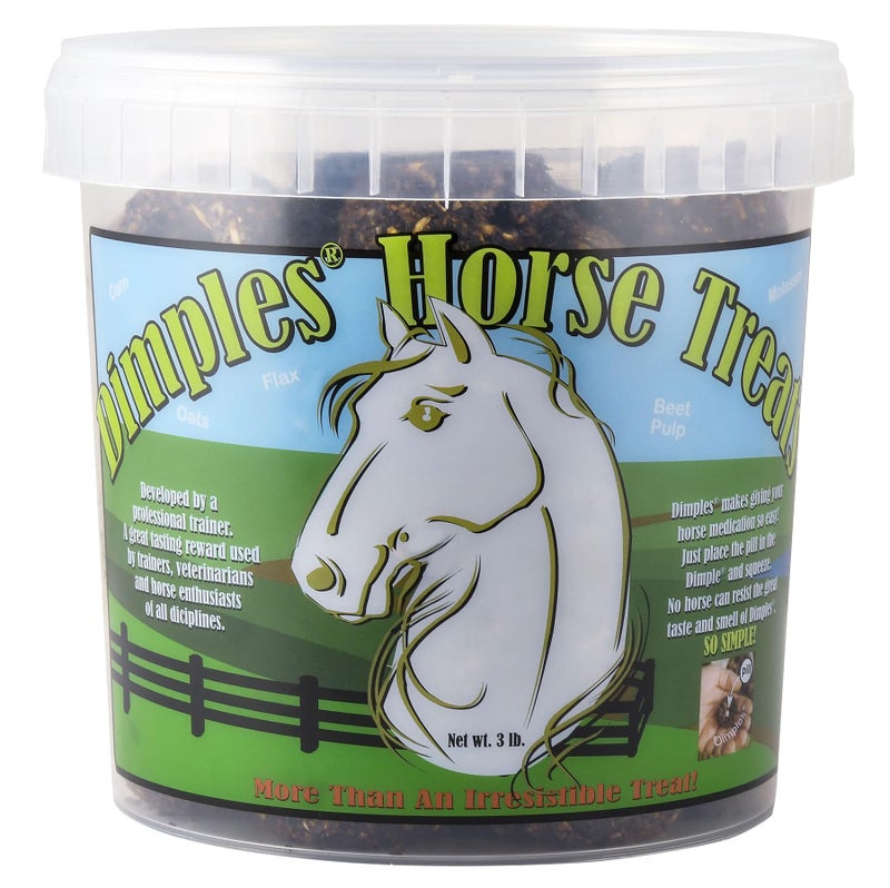Dimples Horse Treats with Pill Dimples - 3lb Tub of USA-Made Horse Cookies with Beet Pulp - Tasty, Healthy, & Organic Treats - Equine Pill Dimples for Meds