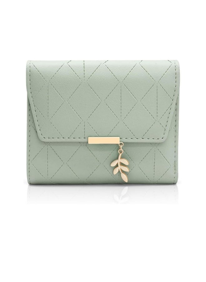 Ladies Wallet Leather, Purses for Women, PU Leather Coin Purse, Small Leather Wallet, Wallet Organizer for Girls, Bifold Purses for Women With Coin Zipper Small Purse and 6 Card Slots Green - Image 1