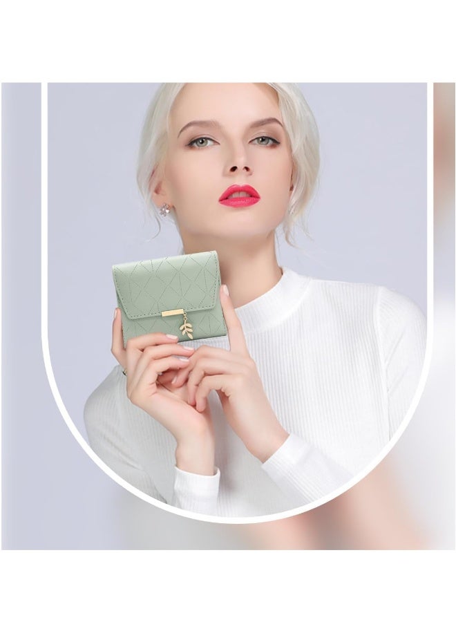 Ladies Wallet Leather, Purses for Women, PU Leather Coin Purse, Small Leather Wallet, Wallet Organizer for Girls, Bifold Purses for Women With Coin Zipper Small Purse and 6 Card Slots Green - Image 2