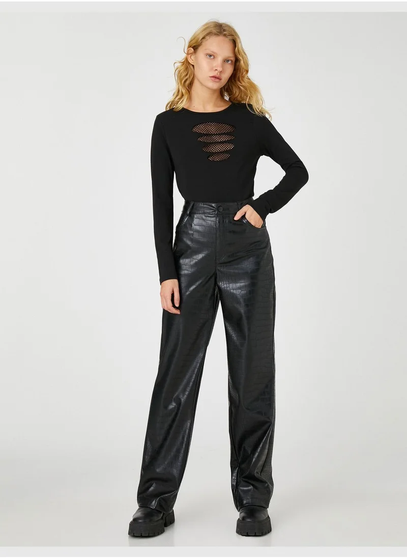 KOTON Long Sleeve T-Shirt Fishnet Detail