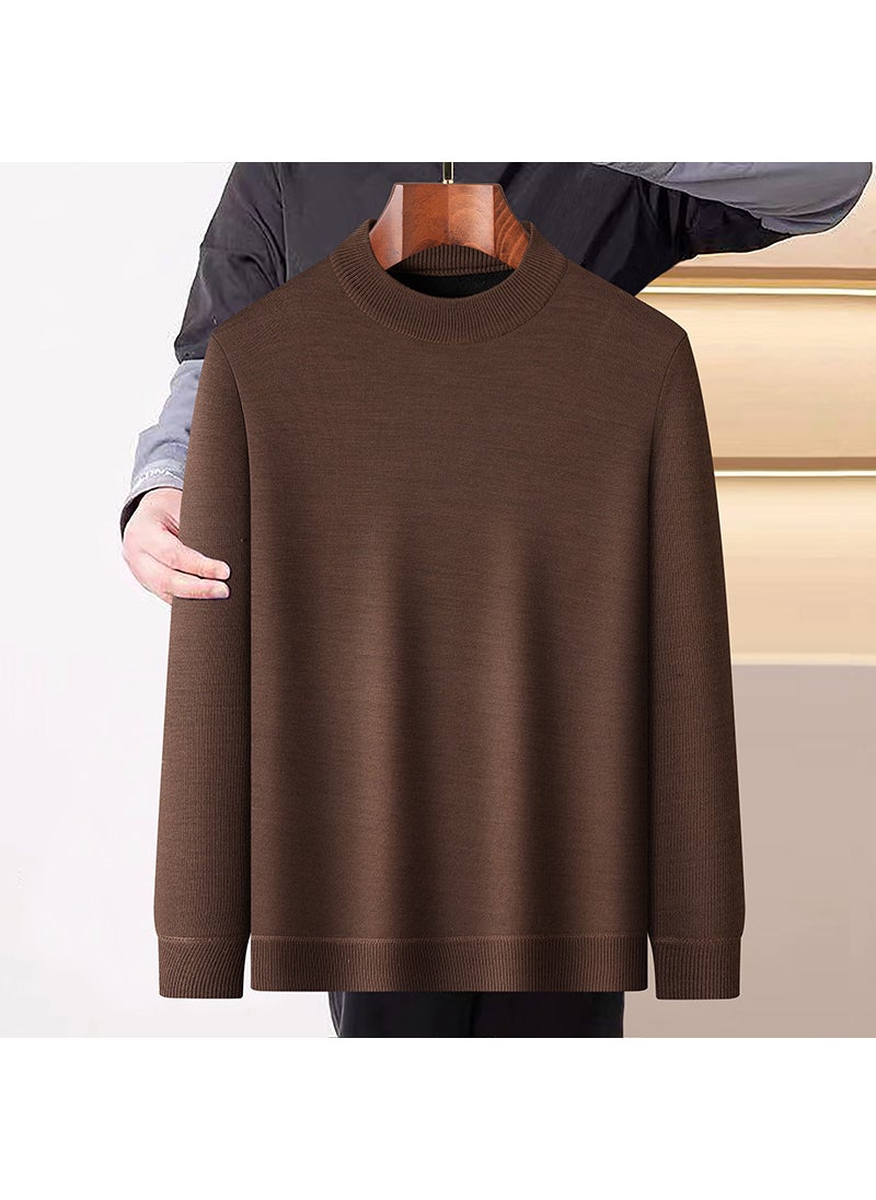 Generic - Thickened Fleece Warm Knitted Base Shirt Half-High Collar Mens Pullover Sweater Breathable Machine Washable Polyester Fiber Brown - Image 1