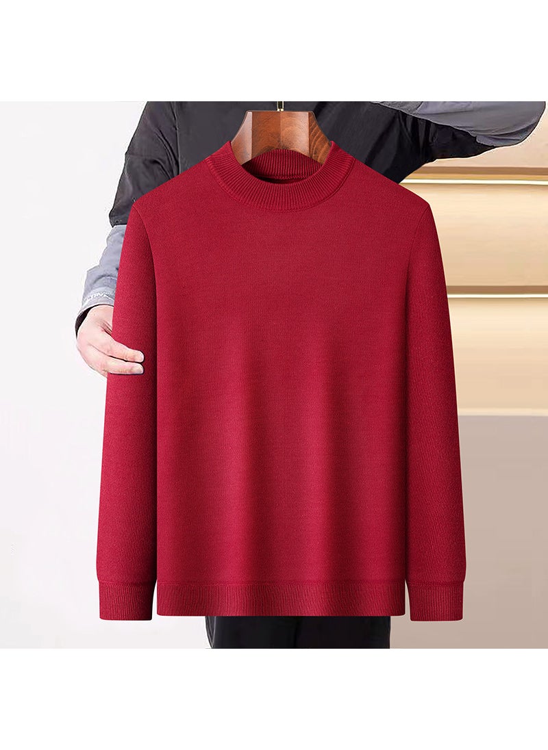 Generic - Thickened Fleece Warm Knitted Base Shirt Half-High Collar Mens Pullover Sweater Breathable Machine Washable Polyester Fiber Brown - Image 1