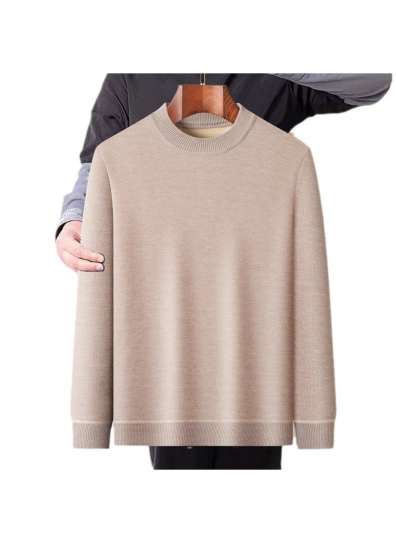 Generic - Thickened Fleece Warm Knitted Base Shirt Half-High Collar Mens Pullover Sweater Breathable Machine Washable Polyester Fiber Brown - Image 1