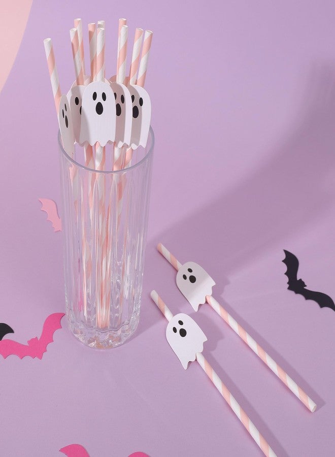 Agkvw Pink Halloween Ghost Paper Straws - 12PCS Pink Ghost Straws, Cute Halloween Party Supplies, Halloween Birthday Party Decoration, Spooky One Two Spooky Birthday Supplies - Image 3
