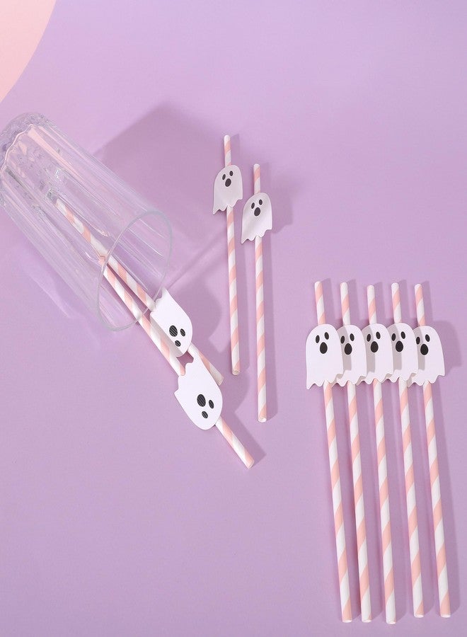 Agkvw Pink Halloween Ghost Paper Straws - 12PCS Pink Ghost Straws, Cute Halloween Party Supplies, Halloween Birthday Party Decoration, Spooky One Two Spooky Birthday Supplies - Image 5