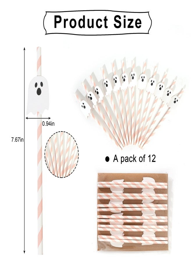 Agkvw Pink Halloween Ghost Paper Straws - 12PCS Pink Ghost Straws, Cute Halloween Party Supplies, Halloween Birthday Party Decoration, Spooky One Two Spooky Birthday Supplies - Image 2