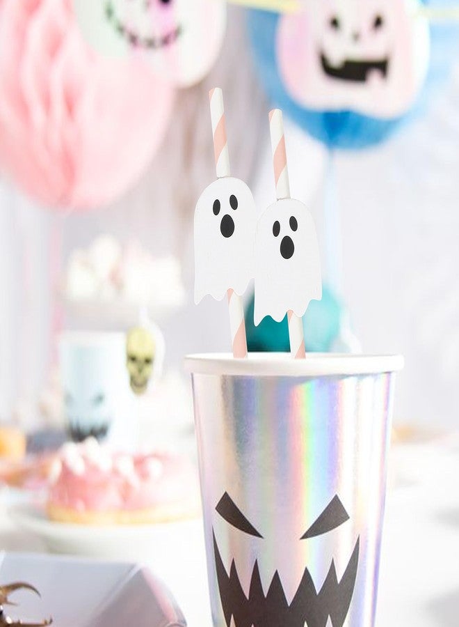 Agkvw Pink Halloween Ghost Paper Straws - 12PCS Pink Ghost Straws, Cute Halloween Party Supplies, Halloween Birthday Party Decoration, Spooky One Two Spooky Birthday Supplies - Image 4