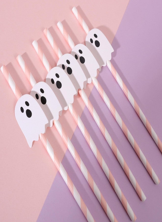Agkvw Pink Halloween Ghost Paper Straws - 12PCS Pink Ghost Straws, Cute Halloween Party Supplies, Halloween Birthday Party Decoration, Spooky One Two Spooky Birthday Supplies - Image 1